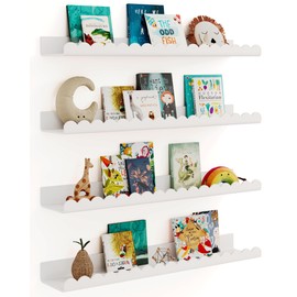 G&W Gruwald 4 Pack White 23 Inches Acrylic Book Shelf for Kids Room, Floating Kids Book Shelves for Wall, Nursery Book Shelves, Magazine Rack, Picture Ledge (White, 23)