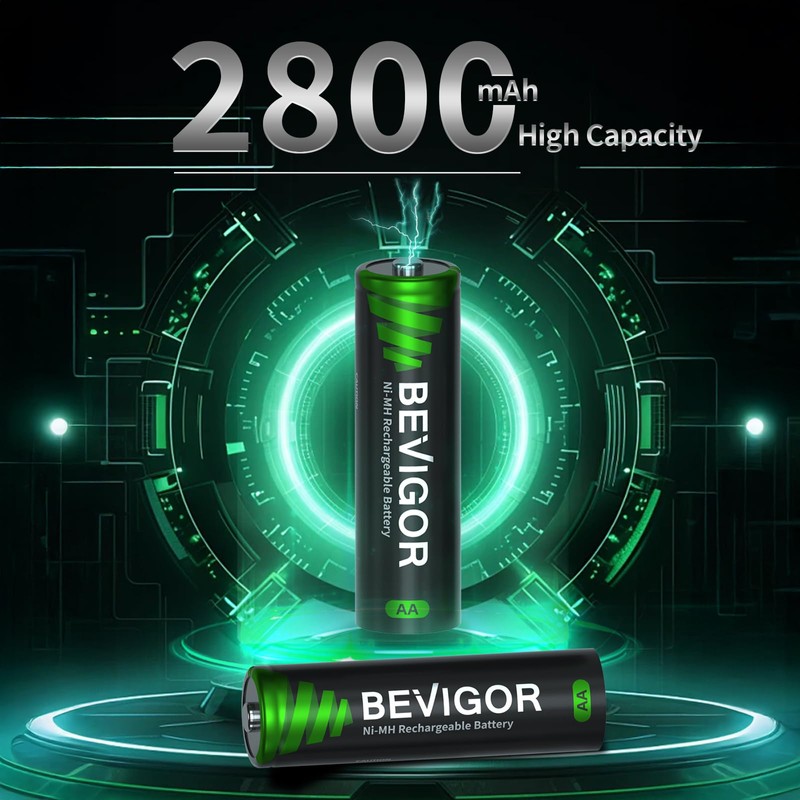 BEVIGOR 8 Pack AA Rechargeable Batteries 1500 Cycle, 2800 mAh