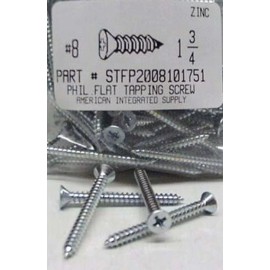 AMERICANINTEGRATEDSUPPLY.COM #8x1-3/4 Flat Head Phillips Tapping Screws Steel Zinc Plated (50)