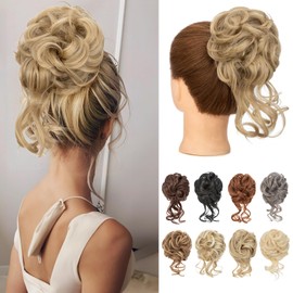 Benehair Messy Bun Hair Piece Wavy Curly Claw Clip Hair Bun Extensions Synthetic Hair Bun Donut Accessories Scrunchies Dark Blonde Hair Pieces for Women(Dark Blonde, 75g)