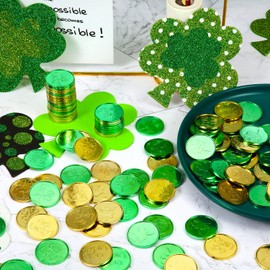 Boao St. Patrick's Day Coins Shamrock Luck Coins Green and Gold Coins Irish Four Leaf Clover Coins for St. Patrick's Day Party Favor Supplies 120 Pieces