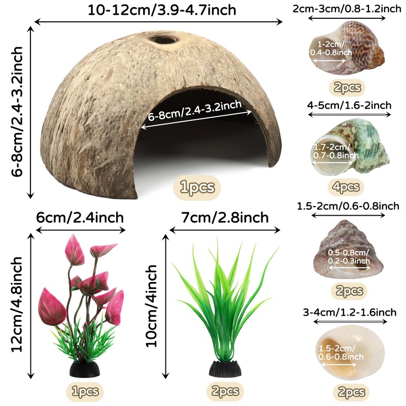 QUOZUO Hermit Crab Sea Shells Natural Coconut Shell Hut Artificial
