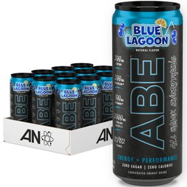 ABE Energy + Performance Sugar Free Energy Drink - All Black Everything Drink With Caffeine, VitaCholine, Dynamine, Citrulline Malate (11oz Can - Pack of 12) (Blue Lagoon)