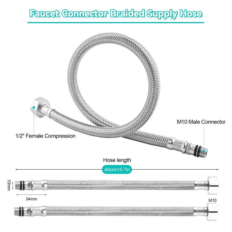 Pack of 2 Kitchen/Basin Monobloc Mixer Tap Connectors Flexible Pipes