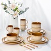 LeRatio Ceramic Dinnerware Sets for 6,Poreclain Plates and Bowls Sets,Handmade