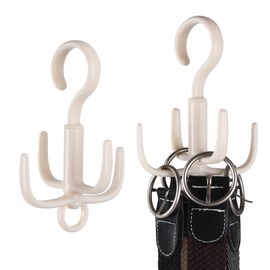 Space-Saving Tie Hanger, Small Space Storage and Organizer, 2 Piece Set, 360° Rotatable Portable Closet Organizers for Belt, Scarf, Bras, Tank top, Purses Etc(Beige)