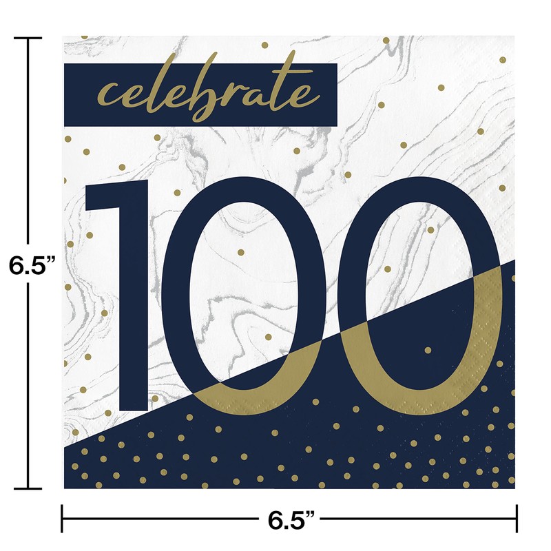 Navy and Gold 100th Birthday Napkins, 16 ct