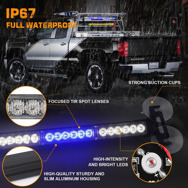 XRIDONSEN 35 inch Blue White Traffic Advisor Light Bar 48