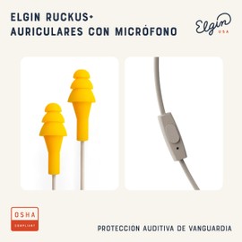 Elgin Ruckus+ Auriculares con Tapones para oídos con micrófono, reducción de Ruido 25 dB, con Cable, protección auditiva OSHA para Trabajo, construcción e Industria, Resistentes al Sudor.