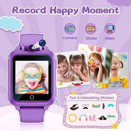 Awatty Kids Smart Watch for Boys Girls, Birthday Gift for 5-12 Year Olds Children, Electronic Learning Toys with 14 Puzzle Games, Purple Digital Watch with 90° Rotating Camera and MP3 Music Player