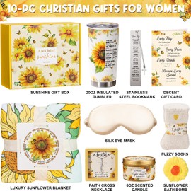 Christian Gifts for Women Faith, Inspirational Religious Gifts Sunflower Gifts for Women, Catholic Spiritual Gift Valentines Day Birthday Gift for Woman Her Mom Sister Friends Grandma Wife w/ Blanket
