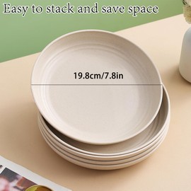 MaoMaoCha Wheat Straw Plates, Unbreakable Dinner Plate Set of 4, 8 Inch Plastic Plate Reusable, Dishwasher & Microwave Safe, Lightweight Salad Plates for Camping/Kitchen (Beige)