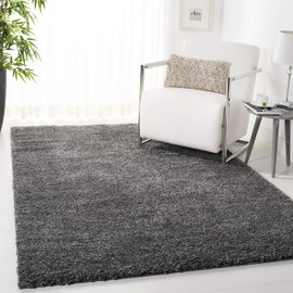 SAFAVIEH August Shag Collection Area Rug - 8'6" Square, Grey, Solid Design, Non-Shedding & Easy Care, 1.2-inch Thick Ideal for High Traffic Areas in Living Room, Bedroom (AUG900F)