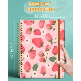 Ruled Spiral Writing Notebook,A5 Hardcover Lined College Journal for Women Lady Girl,Strong Twin-Wire Binding with Premium Paper,8.4" X 6",Perfect for School,Office,Home Gifts(Pink Strawberry)