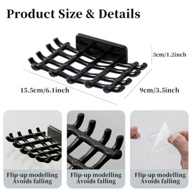 EOAMGO Soap Dish for Shower Bathroom,Soap Holder, 2PCS No-Drilling Wall Mounted Plastic Soap Case Tray with Drainage, Kitchen Sink Sponge Holder Accessories(BLACK)