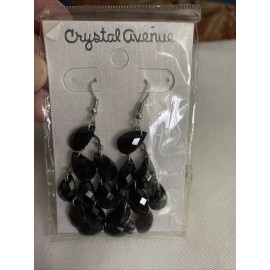 Crystal Avenue Pierce Silvertone Black Crystal Chandelier Earrings