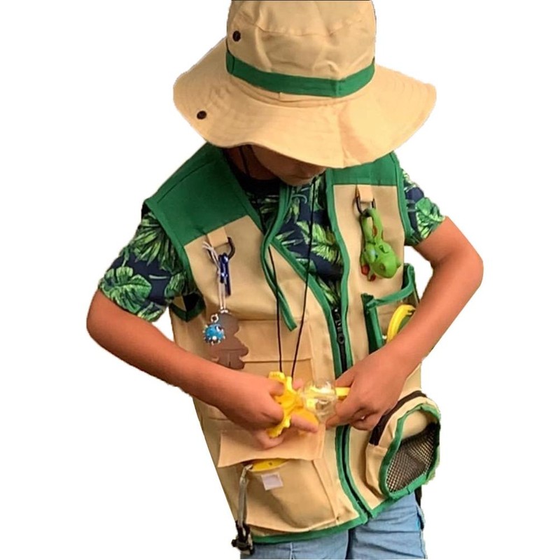 2Pcs Kids Explorer Costume Set Cargo Vest and Hat Outdoor