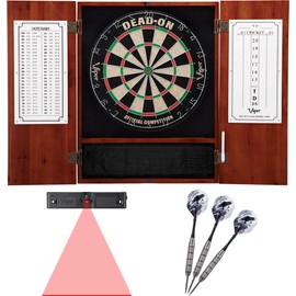 Viper Metropolitan Cinnamon Steel Tip Dartboard Cabinet, Viper Dead-On Bristle Dartboard, Viper Underground Raven Steel Tip Darts 25 Grams, and Viper Dart Laser Line