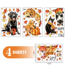 Mfault Happy Fall Y'all Dog Cat Window Clings 4 Sheets, Autumn Golden Retriever Labrador Tuxedo Cat Stickers Decals Decorations, Maple Leaves Home Kitchen Bedroom Living Room Decor Pet Lovers Gifts
