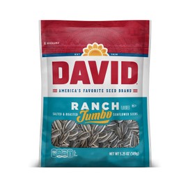 DAVID SEEDS Roasted and Salted Ranch Jumbo Sunflower Seeds, Keto Friendly, 5.25 oz, 12 Pack