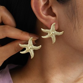 Starfish Earrings for Women Gold Seashell Tropical Stud Seahorse Earrings Pearl Starfish Summer Jewelry Ocean Accessories Beach Vacation Summer Dress Outfits for Women