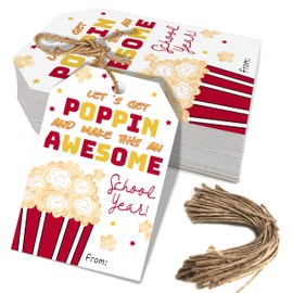 50pcs Poppin’School Year Gift Tags, Welcome Back to School Popcorn Themed Favor Tags for School Students and Teachers (Poppin 2)