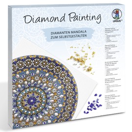 Ursus 43520002F Diamond Painting Mandala Set 2, Craft Set with Stones in Blue, White and Yellow, 1 Canvas 30 x 30 x 1.5 cm