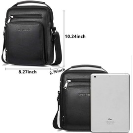 Hjkiopc Men's Shoulder Bag PU Leather Messenger Bag Pack Business Satchel Side Bag Casual Handbag for Men Working Shopping School Daily Use (Black)