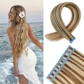 Highlighted Honey Blonde Mini Tape in Hair Extensions Human Hair Invisible Long 22Inch Diy Hair Extensions Tape in Remy Hair for Any Occasion