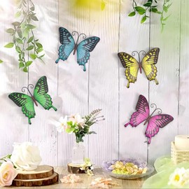 TAIYOU Pack of 4 25 cm Metal Butterfly Wall Decoration 3D Butterfly Removable Wall Hanging Wall Decoration Metal Garden Decoration for Balcony Living Room Bedroom Garden