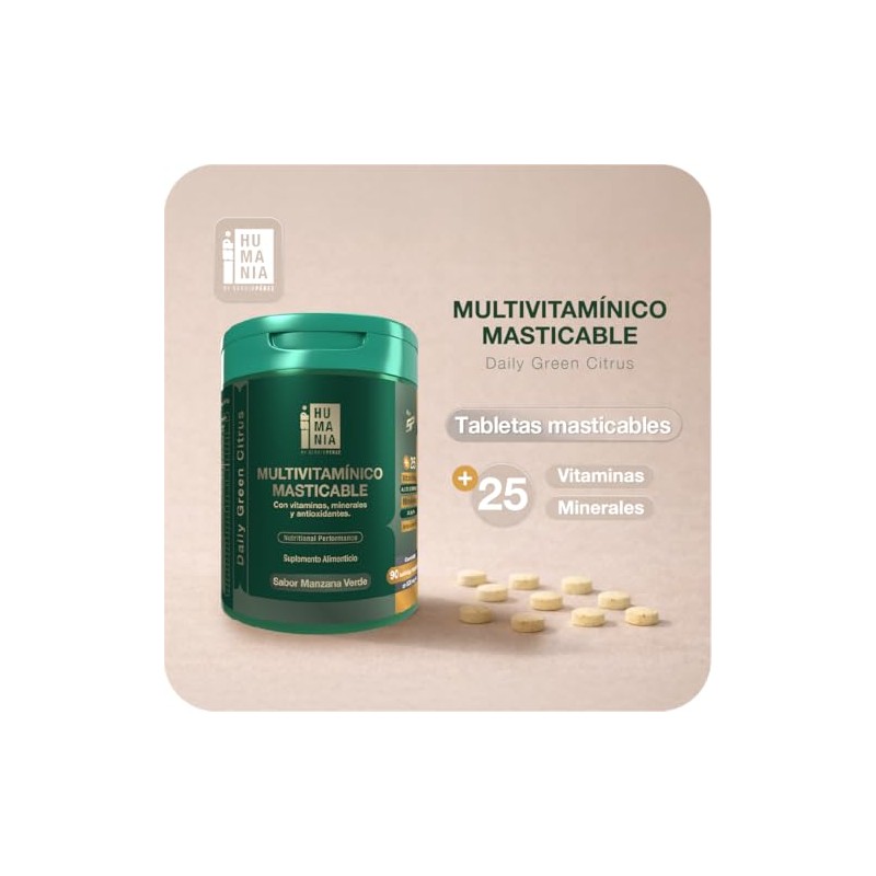 Humania Multivitamínico Masticable Vitaminas Minerales Formato Tableta Sabor Manzana Verde