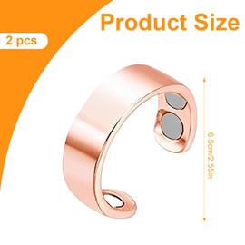 PRATORT 2 Pieces Rings Women's Magnetic Rings Lymphatic Drainage Magnetic Ring Women Men Women Finger Copper 4 Ultra Strong Magnets Adjustable (Gold + Rose), beige