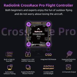 Radiolink CrossRace Pro APM and Betaflight Flight Controller 37x37 with Gyro, Accelerometer, Barometer Built-in 5V&12V Dual BEC, Support 4-in-1 ESC and ESC Telemetry for Racing Drone, 2-8 Copters