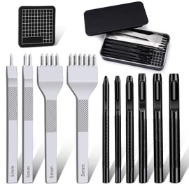 Leather Stitching Punch Hole Punch Tool Set, 5mm 1/2/4/6 Prong Punch Chisel, Round Hole Punch for Belt, Watch Band, Leather Strap DIY Crafts