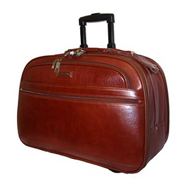 21" Laptop Portfolio Messenger Laptop Bag w/Wheels | Padded Protection | Brown Leather