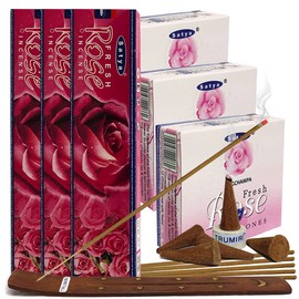 Rose Incense sticks and cone incense holder variety pack bundle insence insense insienso