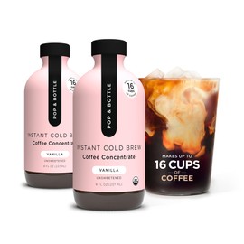 Pop & Bottle Coffee Concentrate - Cold Brew Concentrate, Iced Coffee Concentrate Liquid for Instant Ice Coffee & Cold Brew, Dairy Free, Makes Up to 16 Cups, USDA Organic - Vanilla, 8 Fl Oz (2 Pack)