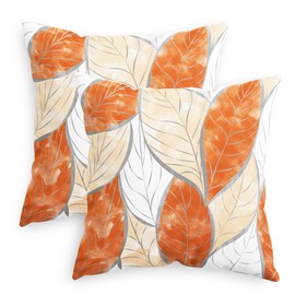 CaliTime Throw Pillow Covers Decorative 18 X 18 Inches Pack of 2 Cozy Fleece Watercolor Vibrant Leaves Cushion Cases for Couch Bed Sofa Farmhouse Decoration Burnt Orange