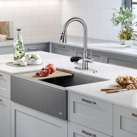 HAMOLER Kitchen Faucet with Glass Rinser Single Handle Pull Down Kitchen Sink Faucet with Cup Washer 1 or 3 Hole Glass Rinser Faucet for Kitchen Sink, Brushed Nickel
