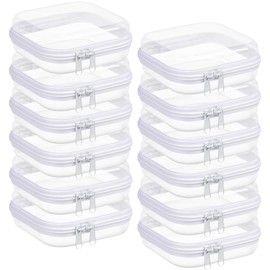 12 Pack Clear Hard Shell Zipper Case Transparent Hard Plastic Zipper Pouches Durable PVC Makeup Bags Cosmetic Snakes Storage Organizer, Portable Box for Travel & Home Essentials