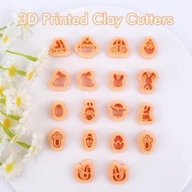Puocaon Easter Polymer Clay Cutters - 18 Pcs Stud Clay Earring Cutters, Mini Chicken Eggs Baby Rabbit Clay Cutters for Polymer Clay Earrings, 3D Print Mini Clay Cutters for Earrings Making