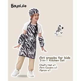 RayoLife Kids Painting Apron - Waterproof Kitchen Smock with Cute Prints, Lightweight & Foldable, Oil & Stain Resistant for Art, Zebra Print