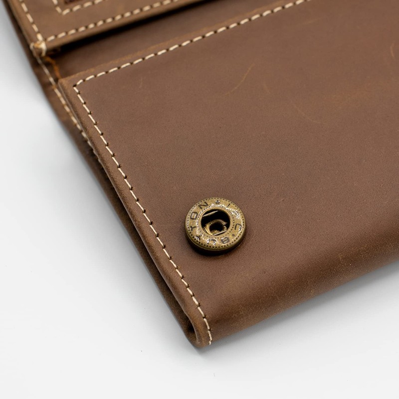 Genuine Leather Long Wallet for Men, Trifold & Checkbook, RFID