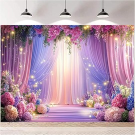 Purple Rose Flower Backdrop for Bridal Party Decorations Wedding Floral Photo Background Girls Women Sweet Princess Bday Event Favors Supplies Decoration Backdrop (7 * 5feet)