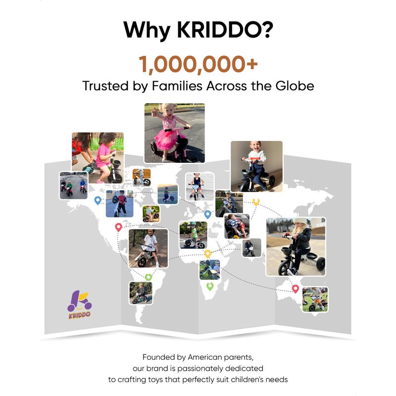 KRIDDO Tricycle for 2-5 Year Olds - Pink Toddler Trike