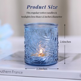 HAVITI 24 pcs Blue Votive Candle Holders, Tea Light Candle Holder for Wedding Centerpieces, Glass Candle Holders for Baby Shower Home Bridal Decoration Table Decor