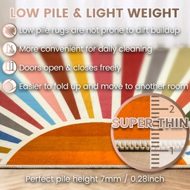 Washable 8x10 Sun Area Rug for Living Room, Rainbow Sun Modern Boho Large Area Rugs, Ultra Thin Low Pile Lightweight Soft Indoor Floor Carpet with Non-Slip Backing for Bedroom Kids Nursery Play Room