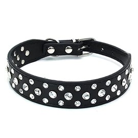 Pimaodog Rhinestone Dog Collar, Bling Rhinestone PU Leather Crystal Diamond Pet Dog Cat Puppy Collar Black S M L XL (S:20-26CM, Black)