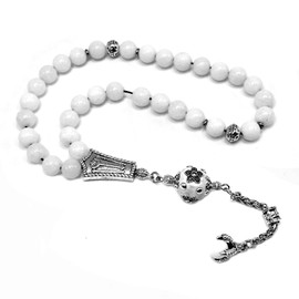 ALBATROSART - FANTASTIC EAGLE CLAW SERIES Worry Beads Prayer Beads Tesbih Tasbih Tasbeeh Misbaha Subha Sebha Rosary (White Jade Stone 8 mm 33 Beads)