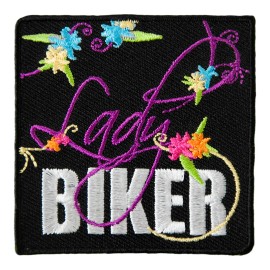 PatchStop - World's Largest Patch Store Lady Biker & Colorful Flowers Embroidered Patch, Ladies Biker Patches